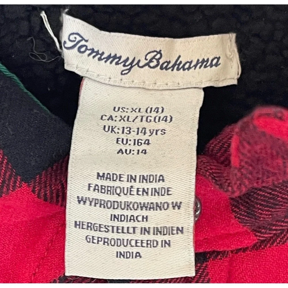 TOMMY BAHAMA Shacket Shirt Jacket Kids XL 14 Red Buffalo Plaid Sherpa Lined Snap